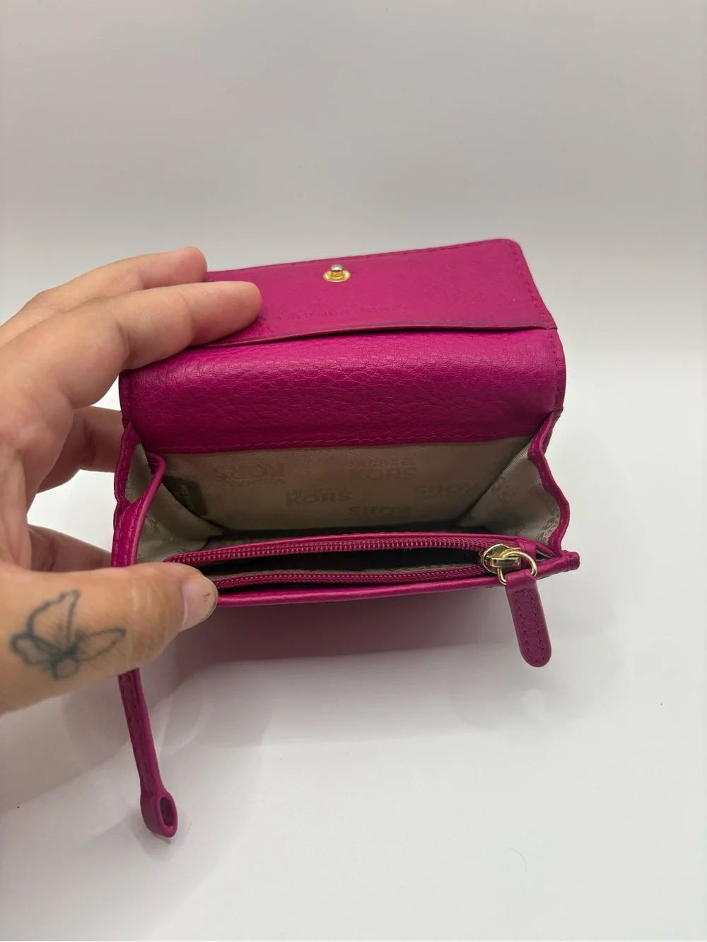 Michael Kors Hot Pink Leather Compact Wallet with Key Chain Attachment